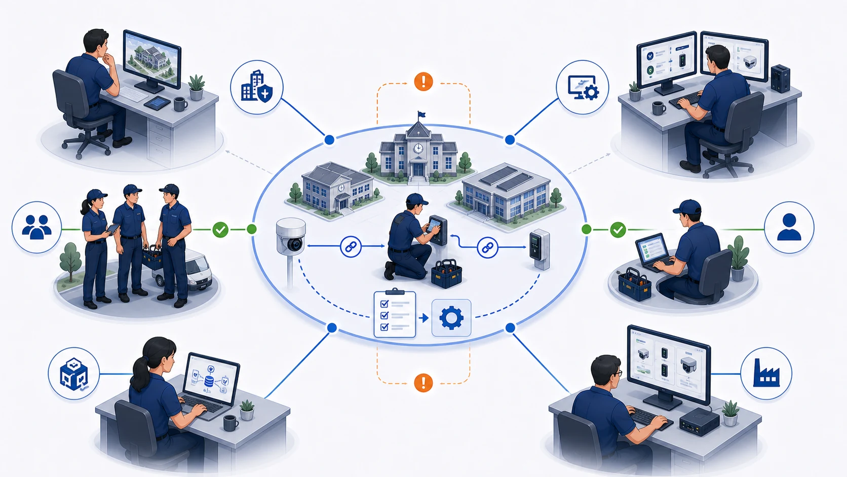 A bounded school-district pilot connects local service, district leadership, IT administrators, Cobalt capabilities, and OEM platforms across multiple workflows.